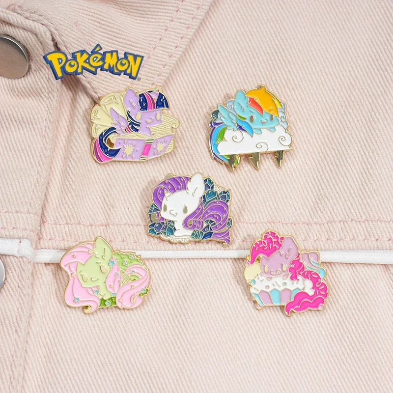 Pokemon Series Colorful Unicorn Cartoon Brooch Anime Characters Cute Brooch Metal Badge Decorated Accessories Party Lapel Pins