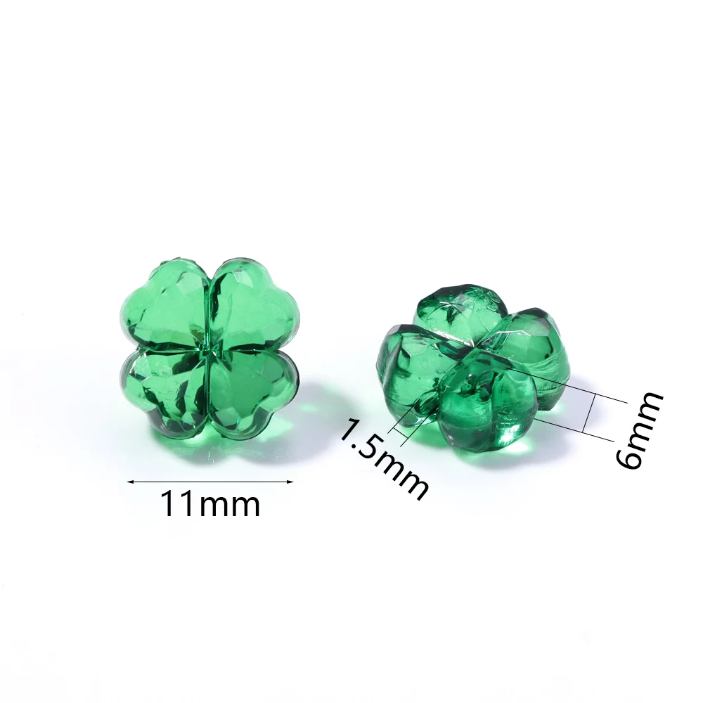 50pcs/lot 11mm Acrylic Transparent Flowers Beads Faceted Four-Leaf Clover Beads For DIY Phone Chain Necklace Bracelets Supplies