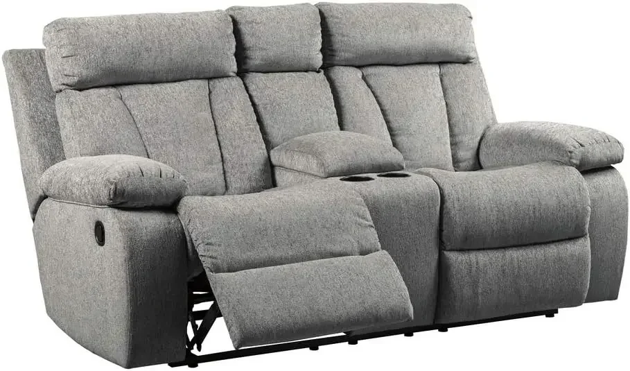 

Signature Design by Ashley Mitchiner Contemporary Manual Double Reclining Loveseat with Center Console, Gray