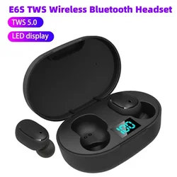 E6S TWS 무선 블루투스 헤드셋, 방수 노이즈 캔슬링 LED 이어버드, 마이크 포함, 무선 헤드폰, 블루투스 이어폰