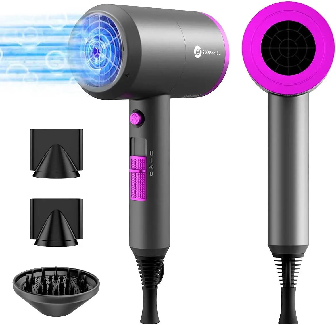 

Professional Ionic Hair Dryer, 1800W Fast Drying Low Noise with 2 Nozzles and Diffuser for Home Salon Travel