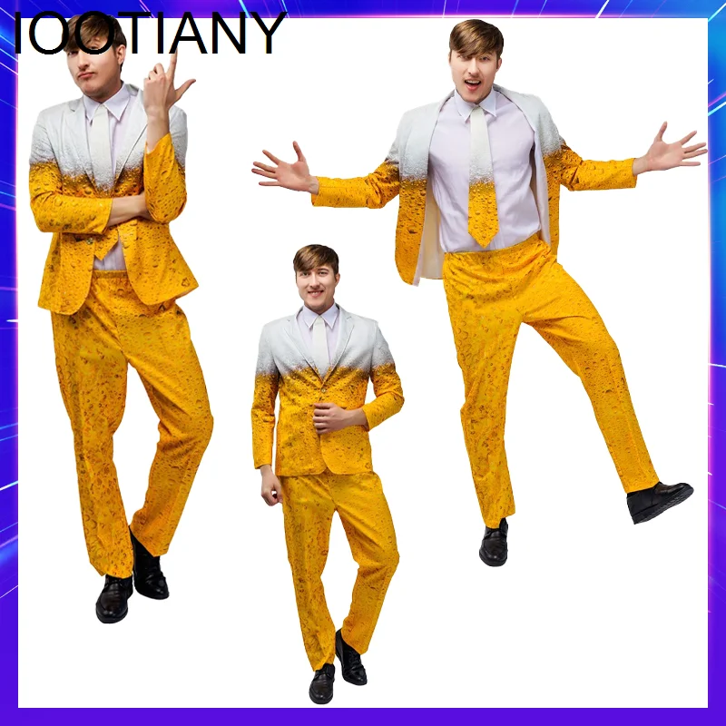 

Adult Bavarian Beer Cosplay Dress Men's Oktoberfest Suit Costume Fancy Yellow Carnival Party Fantasia Halloween Role Clothes