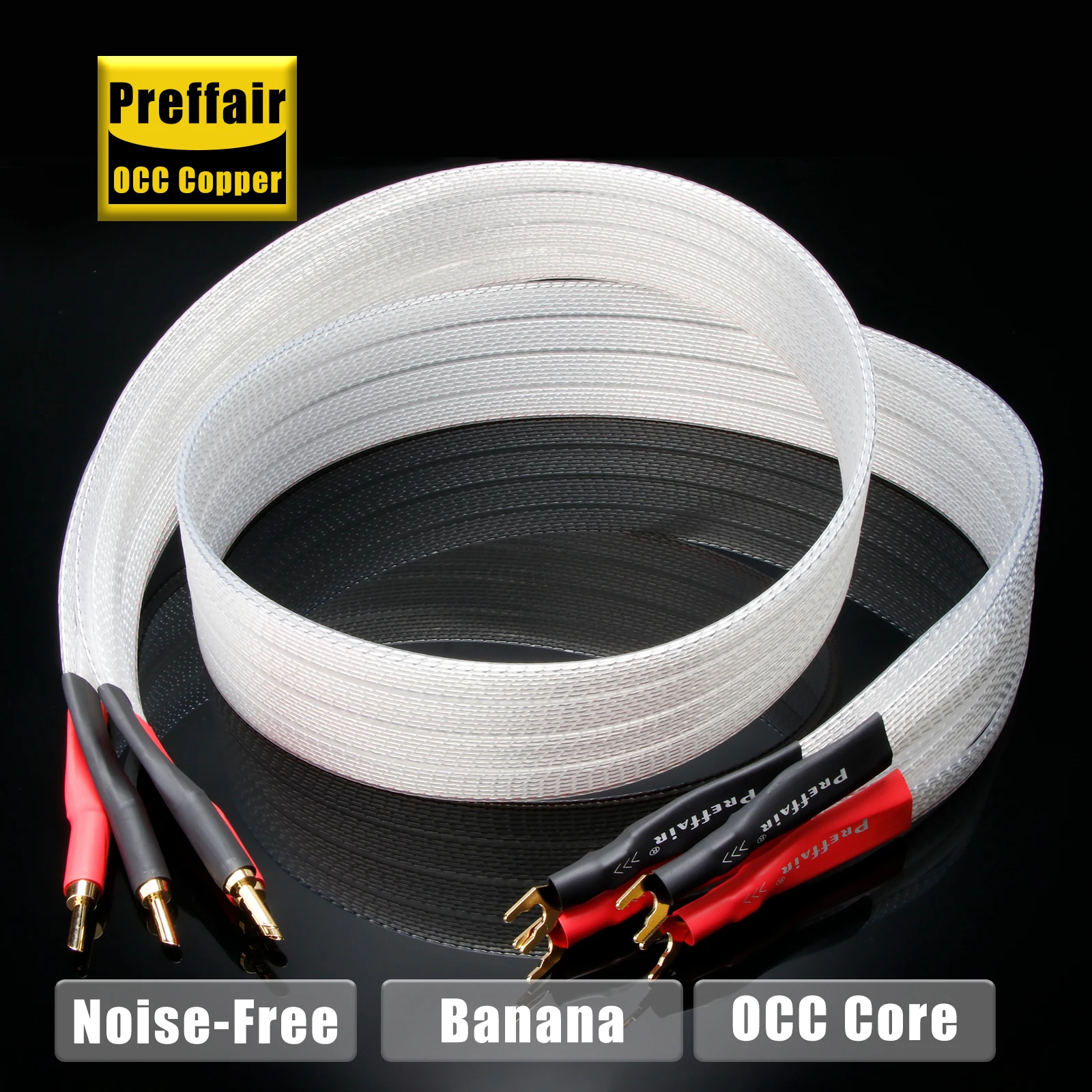 زوج كابل مكبر الصوت 8N OCC كابل القرن سلك مكبر الصوت مطلي بالفضة PTFE تفلون التدريع Y المجرف والموز Z المقابس لمكبر الصوت #5