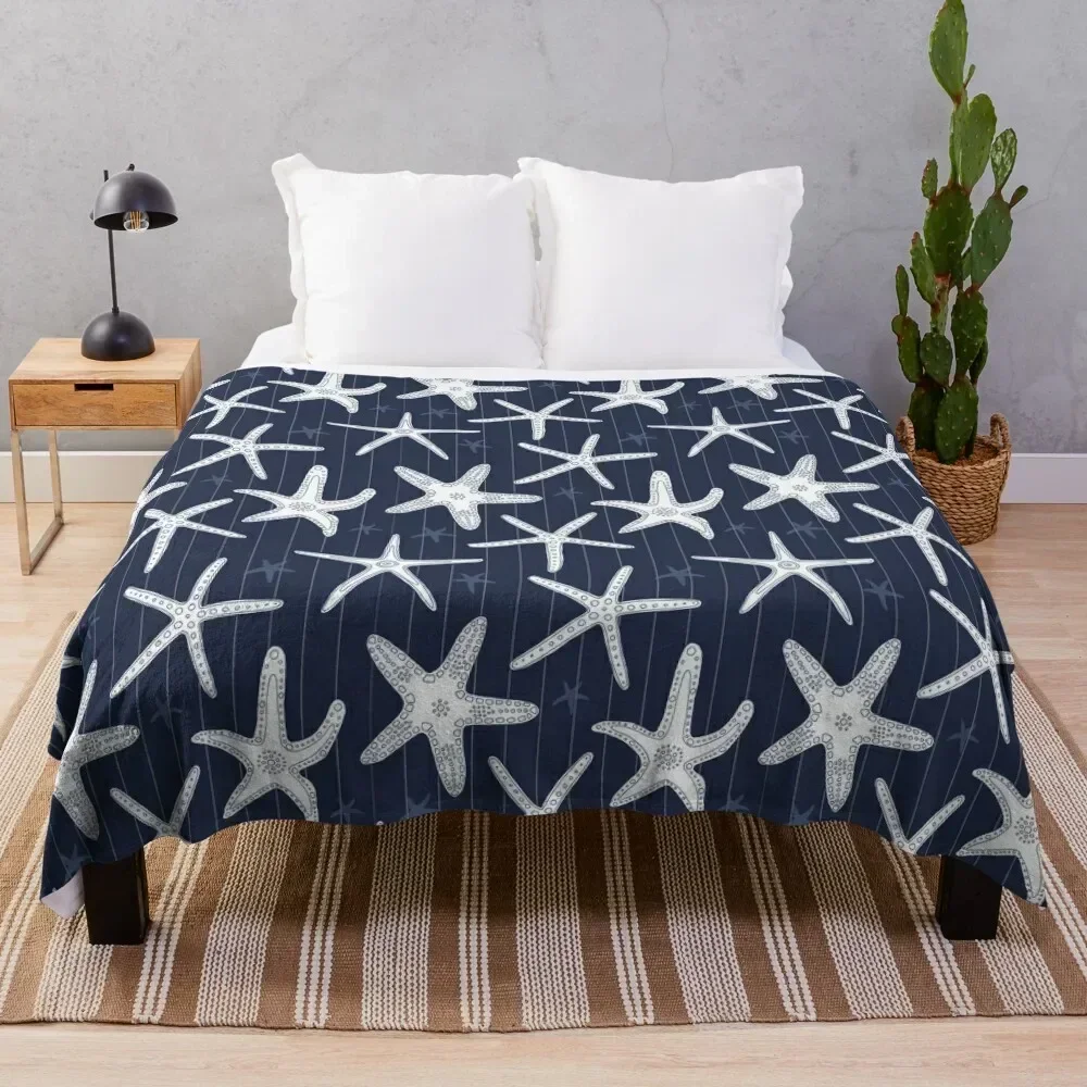 Hamptons Ocean Sea Star Starfish Striped Pattern Throw Blanket Luxury Brand Blankets For Bed Cute Blankets