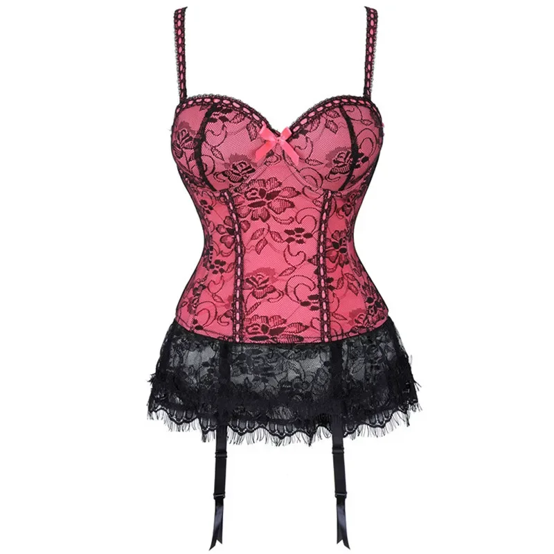 Sexy Bustier and Corset Women Lingerie Lace Gothic Corsets Female Floral Corselet Overbust Push Up Corset Dress With Strap