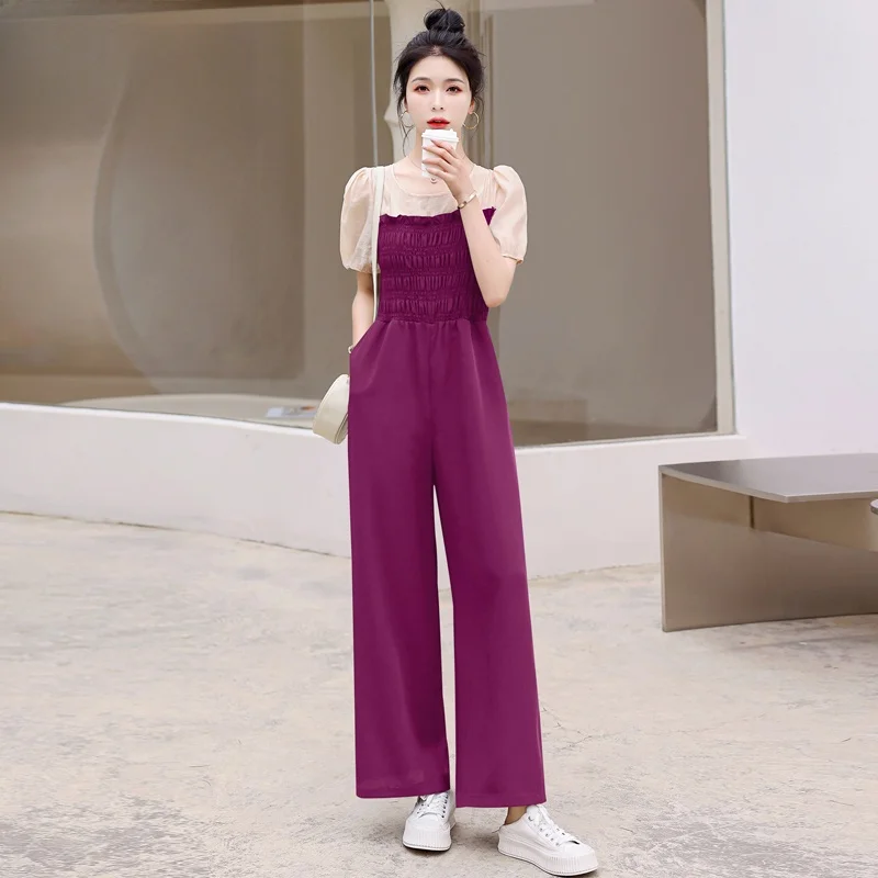 

Casual Hepburn Sle High Waist One-Piece Pants Women's Summer New Faion Wide Leg Jumpsuit Comfortable Korean Version ...