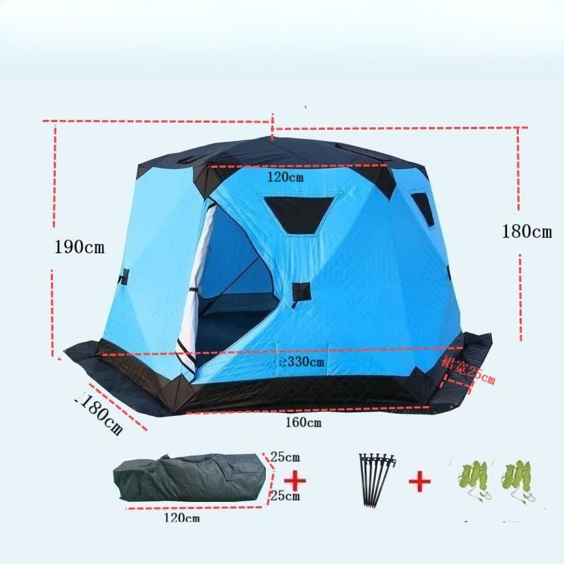 

Winter Fishing Tent - Thick Cotton Insulated Tent for 5 People, No Setup Required, Quick Deployment, Large Hexagonal