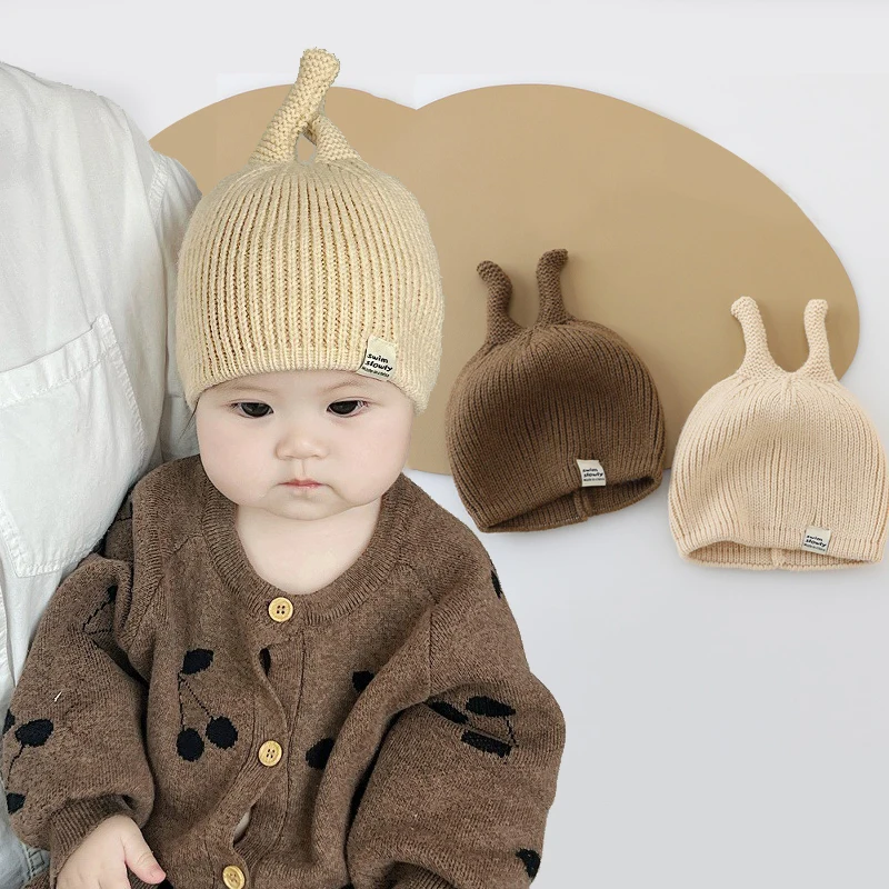 

Cute Tentacle Knitted Hat for Baby Winter Warm Pullover Cap Solid Color Woolen Crochet Bonnet 1-4Year Boy Girl Children Beanies