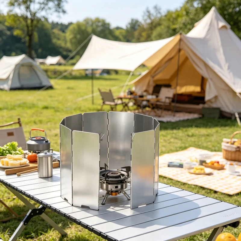

10 Plates Camping Stoves Windproof Screen Foldable Gas Stove Camping Wind Shield Picnic Cooking Outdoor Burner Windproof Screen