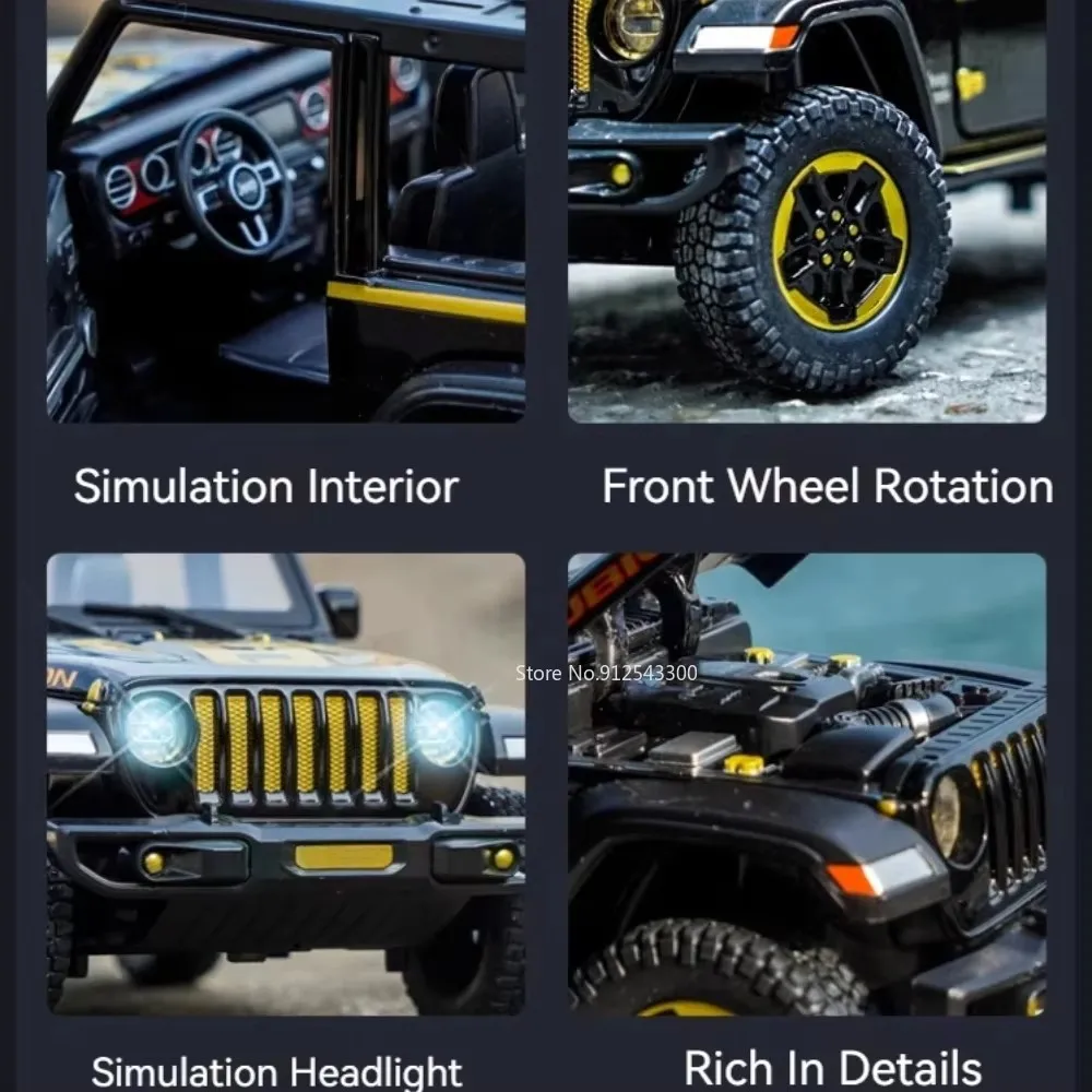 1:24 مقياس رانجلر روبيكون سيارة لعبة مجسمة سبيكة الجسم الأبواب فتح ضوء الصوت التراجع على الطرق الوعرة نماذج الحلي للأطفال هدايا