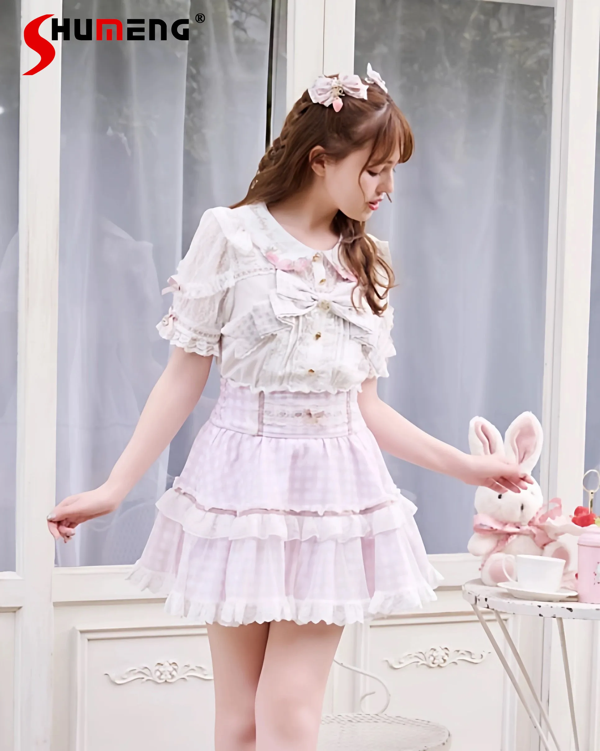 

Весенняя блузка Liz Strawberry 2026 в японском стиле, массовое производство, с вышивкой, воротником-куклой, бантом, однобортная, в стиле Лолита, женская