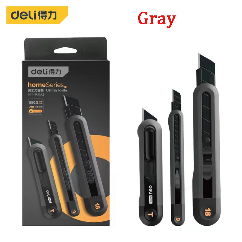 3-teiliges Deli-Allzweckmesser-Set, einziehbarer Schneider, professioneller Boxschneider, 18/9 mm Klingen, selbstsicherndes Design, Vendor,ж Schreibwaren-Werkzeuge
