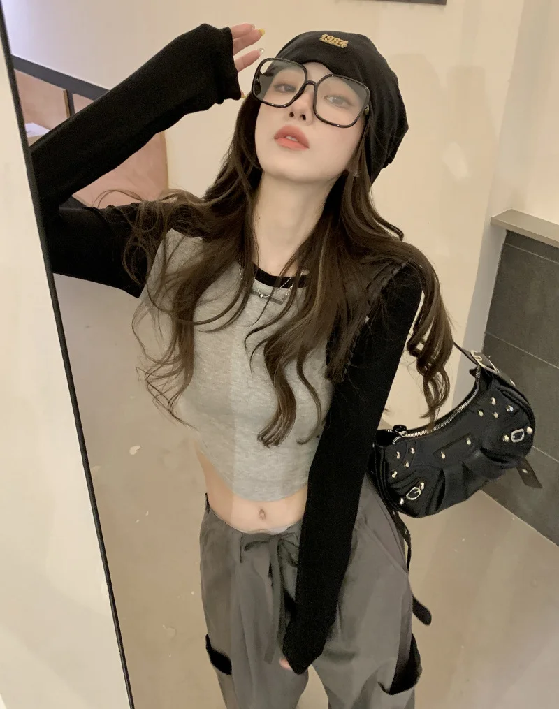 

Футболки с длинным рукавом, женская тканевая смесь, свободная посадка, уличная шикарная дорожная удобная дышащая повседневная минималистичная повседневная одежда для