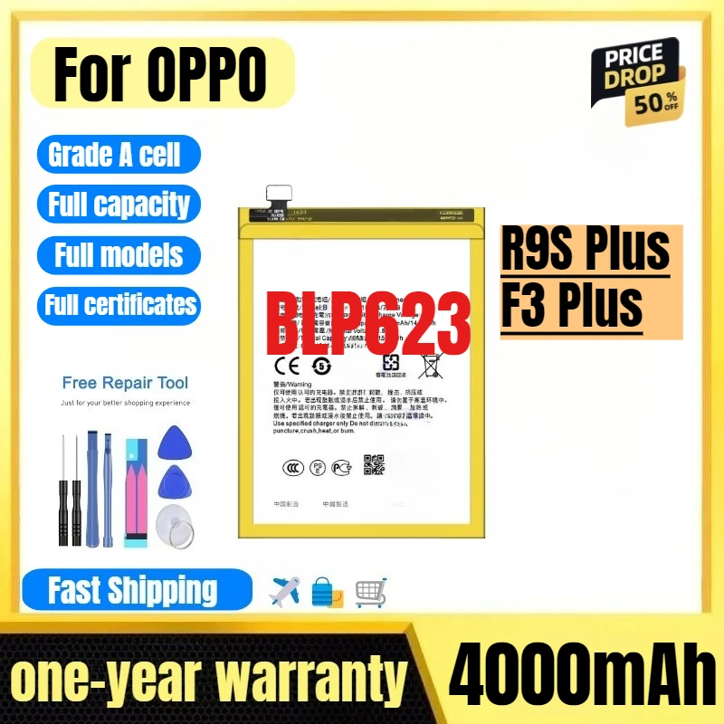 

BLP623 for OPPO R9S Plus/F3 Plus Mobile Phone Battery High Quality High Capacity Replacement Bateria Grade A Cell with Tools