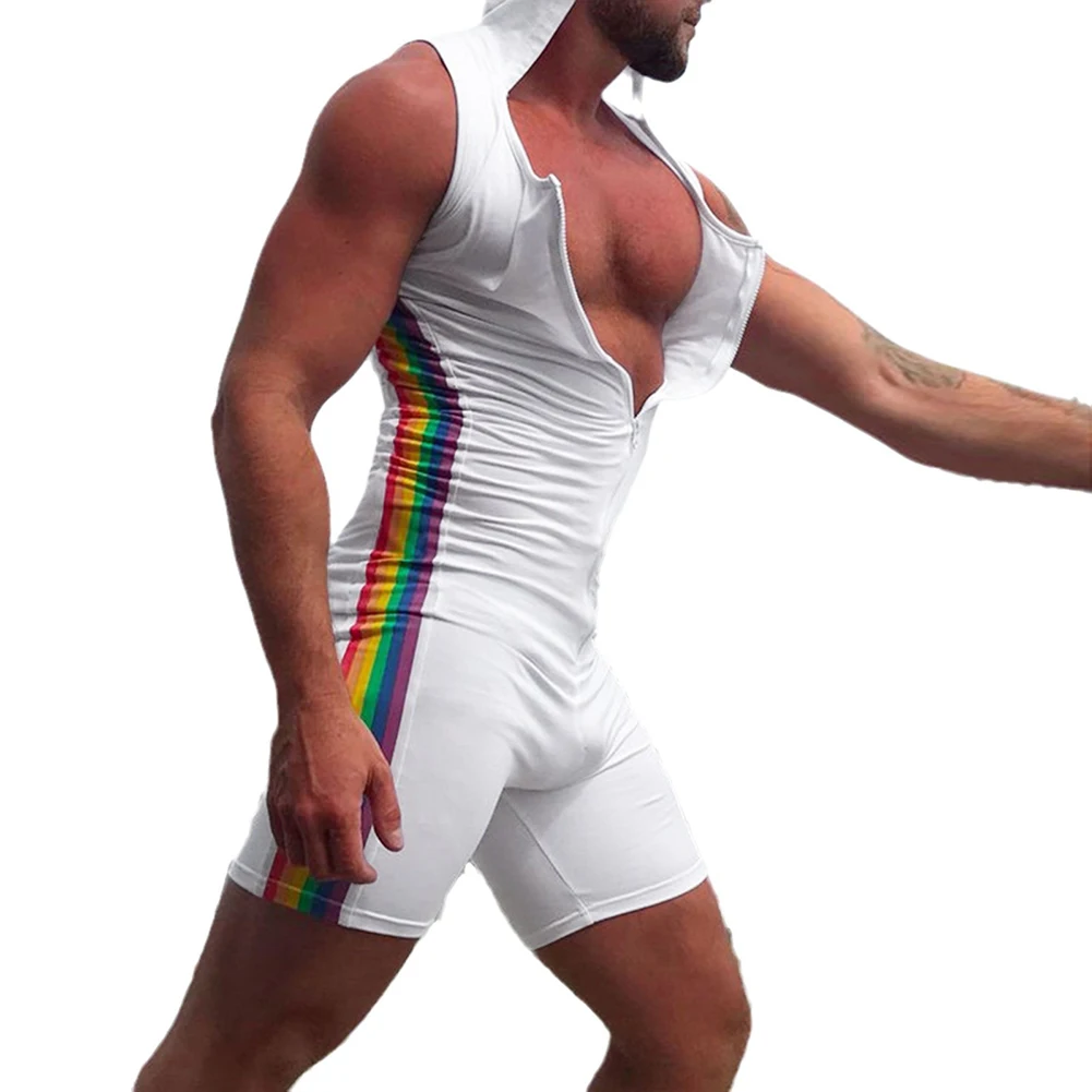 Voor Fitness Voor Zomer Fitness Jumpsuit Sexy Mannen Bodysuit Sneldrogende Jumpsuit Regenboog Print Mouwloze Jumpsuit