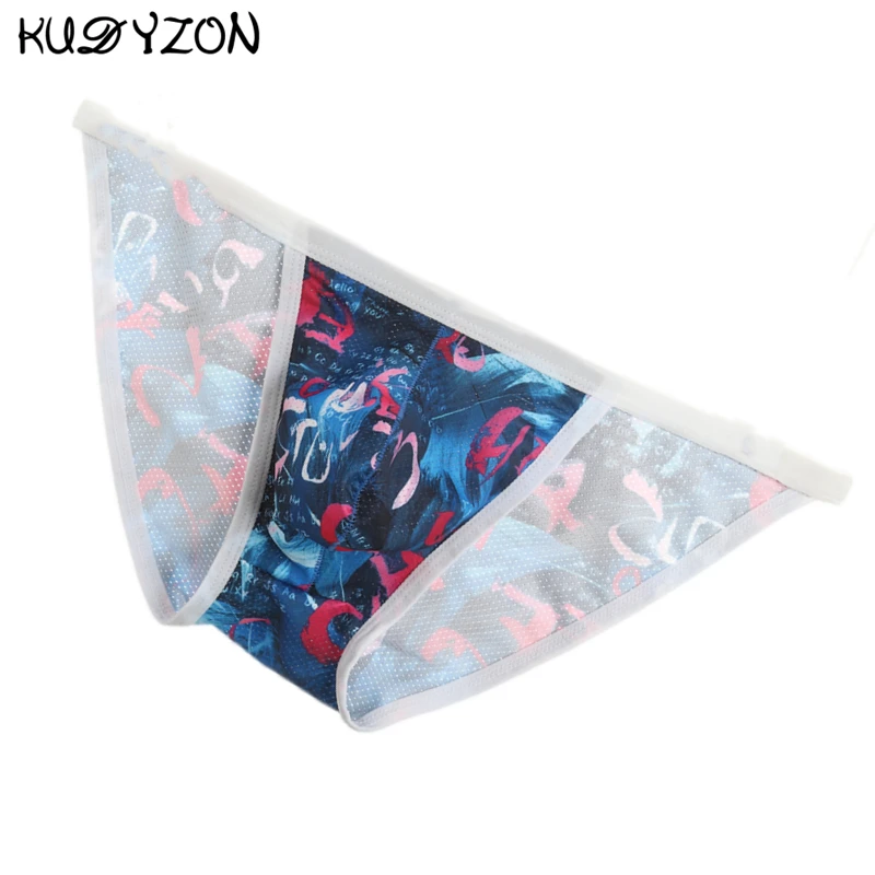 

Sexy Underwear Men Briefs Cuecas Masculinas Mesh Breathable Sissy Panties Quick Dry U Pouch Mens Bikini Printed Briefs Slip