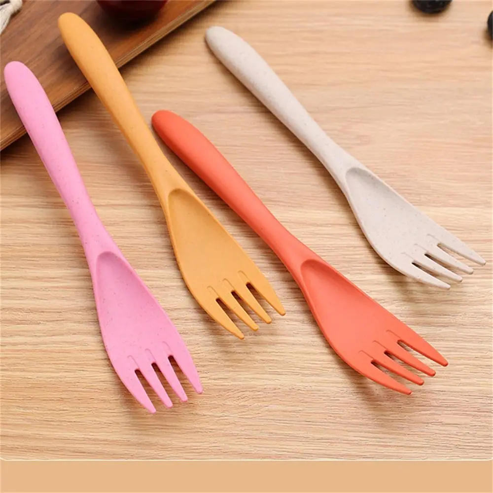 Portable Reusable Camping Utensil Set With Case Wheat Straw Travel Utensils Plastic Ultralight Camping Spoon Fork Daily Use