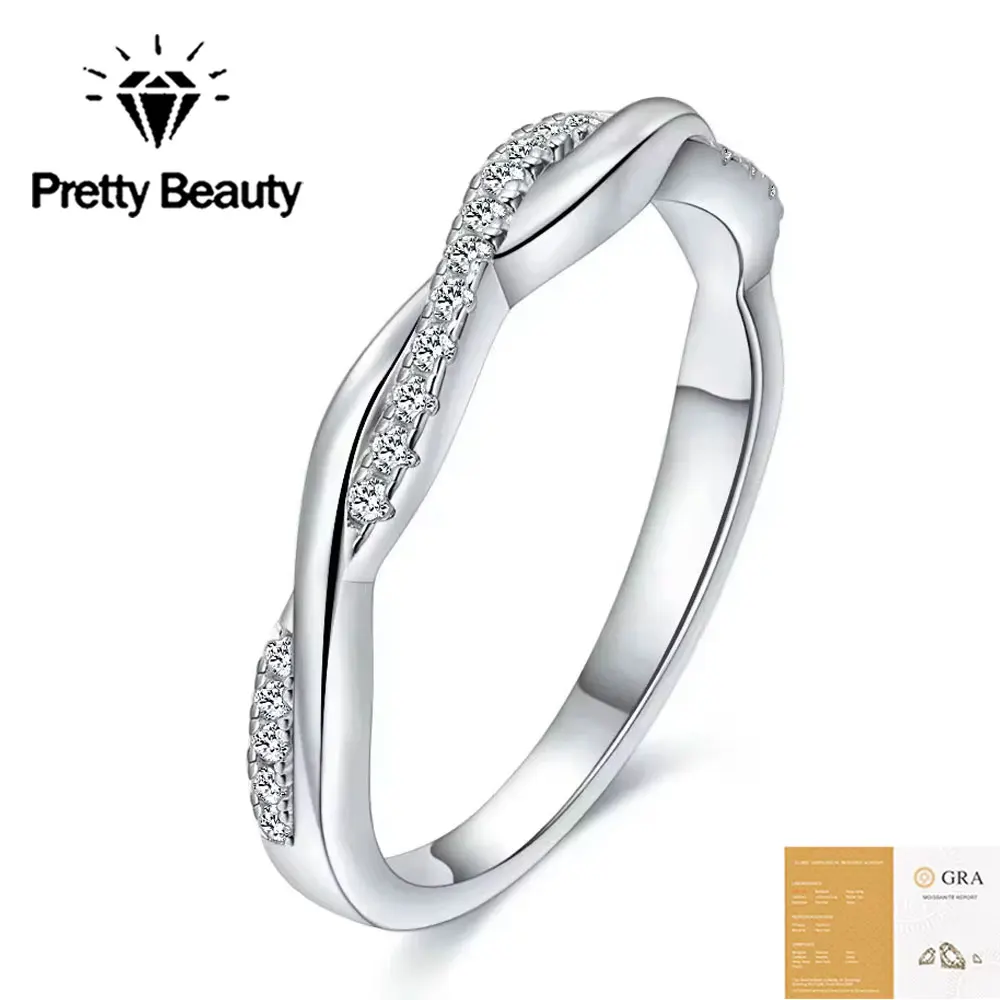 Pretty Beauty Moissanite Twisted Infinity Wedding Band for Women S925 Silver Mobius Stackable Ring Hypoallergenic Jewelry Gifts