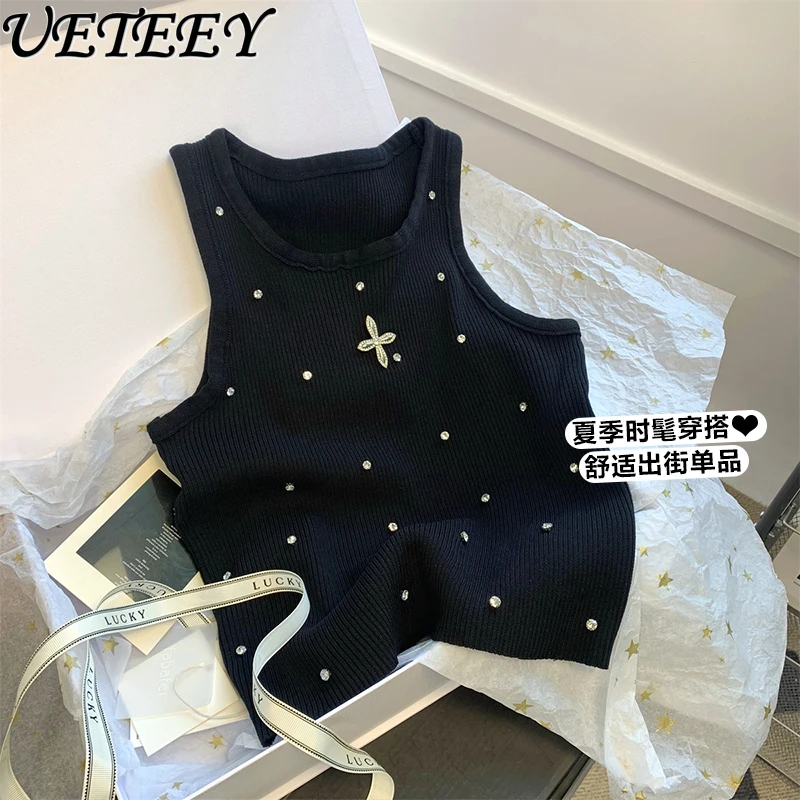 

Heavy Industry Nail Drilled Black Vest Women 2025 Summer French Chic Slim Fit Small Suspender Premium White Vest Top Y2k Sling