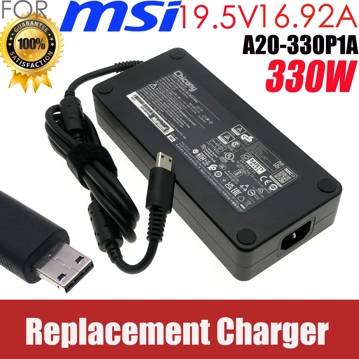 

19.5V 16.92A 330W AC Adapter Laptop Charger For MSI Raider GE68HX 13VI-235AU Gaming Notebook Power Supply A20-330P1A A330A018P