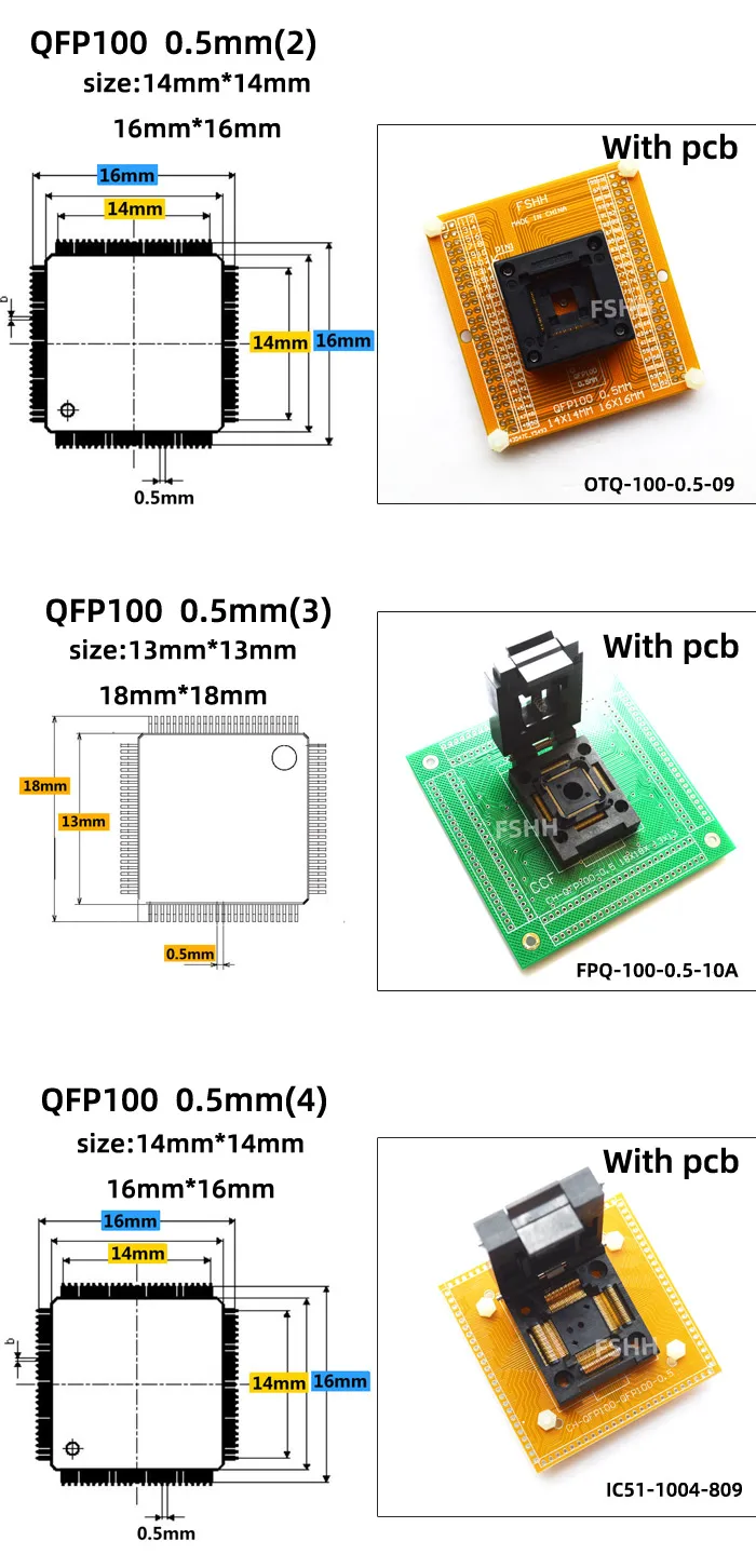 Clamshell เปิดด้านบน TQFP100 LQFP100 QFP100 ซ็อกเก็ตทดสอบ IC51-1004-814 IC51-1004-958 OTQ-100-0.5-09 PITCH 0.5 มม.0.65 มม.
