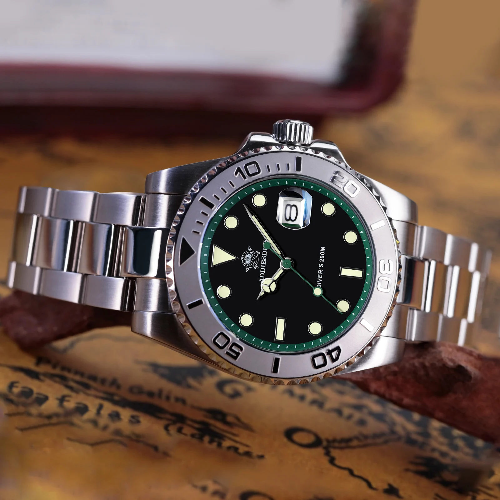 ADDIESDIVE 200m Diver relojes de acero inoxidable para hombres de negocios impermeable luminoso 41mm reloj de cuarzo bisel giratorio reloj deportivo