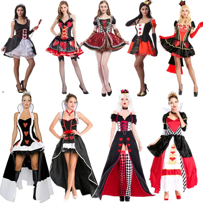Red Heart Queen Costume Women's Witch Outfit Halloween Queen Skirt Little Red Riding Hood Cosplay Polyester Fiber Stage Costume