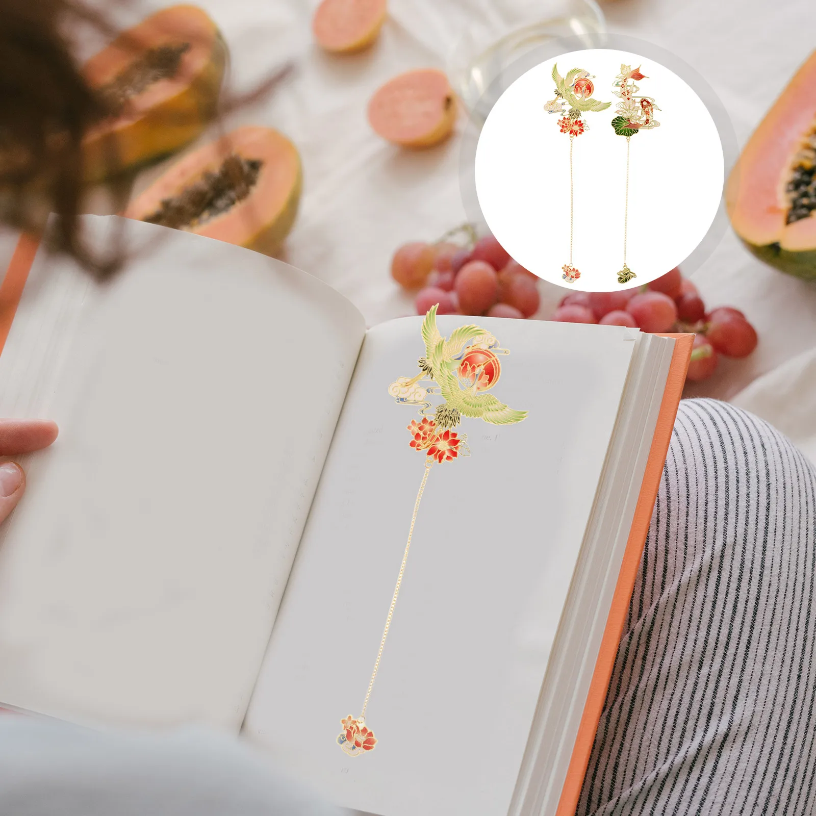 2 個金属ブックマーク中国風の神話フィギュアロングチェーンデザイン真鍮ブックマーク女性のためのユニークな読書マーク