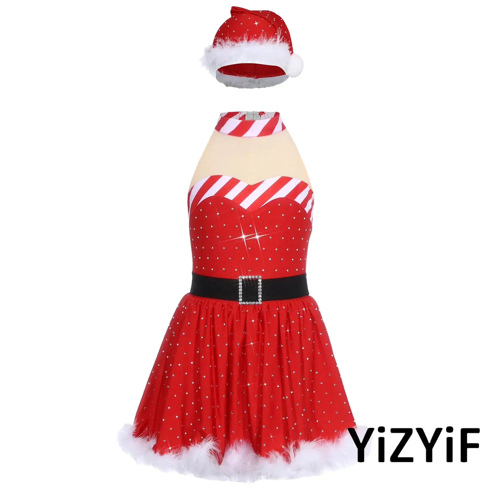 فستان سانتا كلوز للفتيات الصغيرات بحزام خصر صناعي مع قبعة فستان الأميرة لعيد الميلاد لمناسبات حفلات عيد الميلاد التنكرية #1