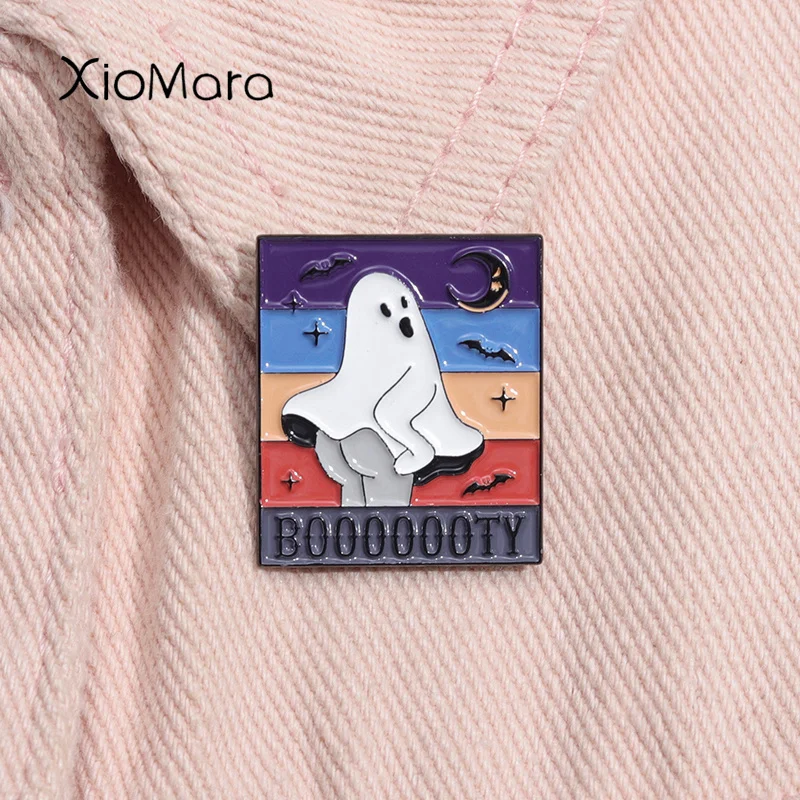 Ghoost Booty Enamel Pin Funny Cheeky Ghost Halloween Brooches Lapel Backpack Badge Jewelry Gift For Friends