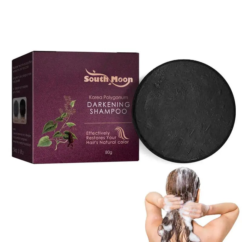 

80g Polygonumm Soap Bar Hair Darkening Shampoo Repair Hair Solid Soap Repair Gray White Hair Color Dye Face Hair Body Shampoo