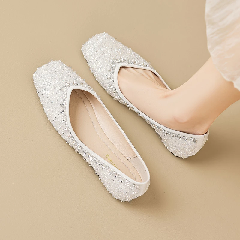 

Women Rhinestone Flat Bean Shoes Slip On Fairy Style Plus Size Soft Comfortable Casual Shoes Autumn Fashion Footwear Perfect