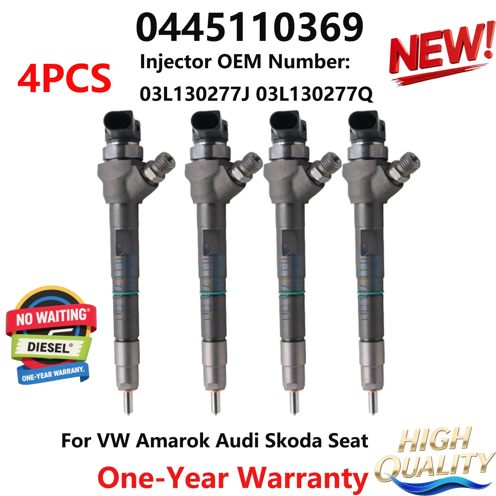 Para VW Amarok Audi Skoda Seat 0445110369 inyector diésel número 0 445 110 369 inyector Common Rail 03L130277J 03L130277Q 4 Uds