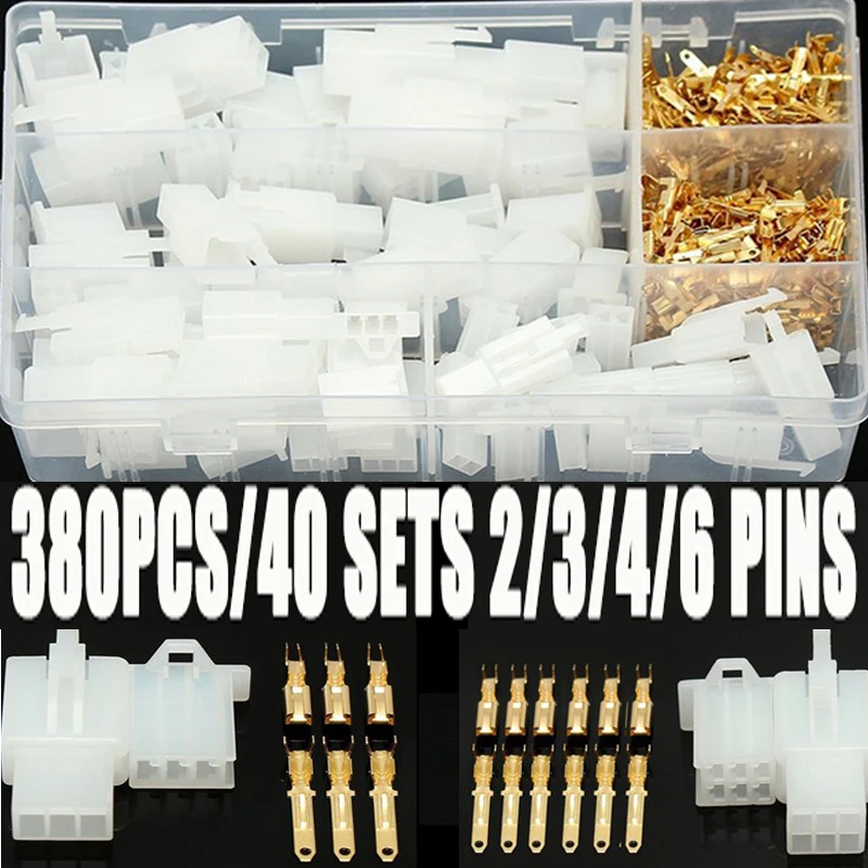 380pcs 40sets 2.8mm 2/3/4/6 Pin Automotive 2.8 Electrical Wire Connector Male Female Cable Terminal Plug Motorcycle Ebike Car