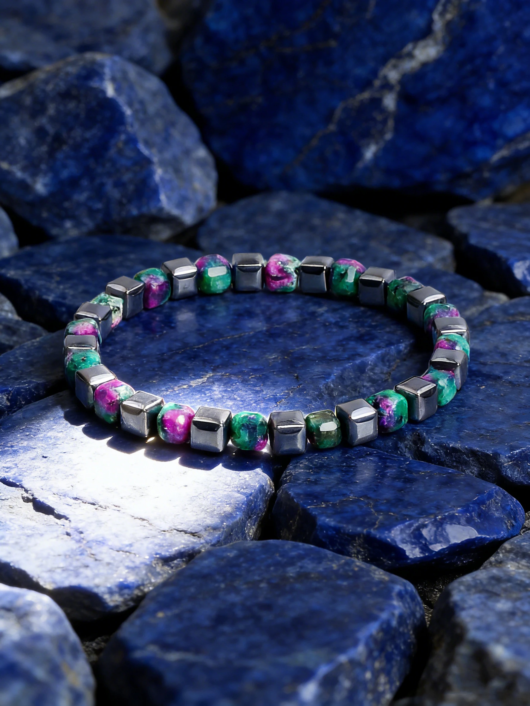

Natural Epidote & Hematite Faceted Cube Beads Bracelet Handmade Genuine Reiki Vitality Charm Healing Chakra Stone Jewelry Unisex