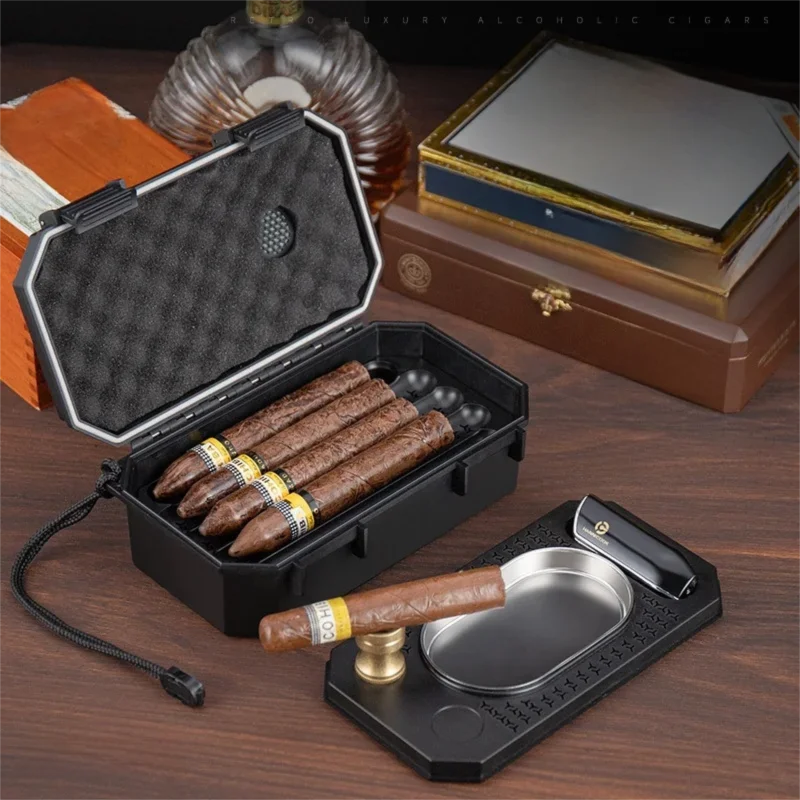 Humidificador de cigarros portátil impermeable para 10 cigarros, estuche de viaje con higrómetro y humidificador |   Sello hermético, diseño de doble capa