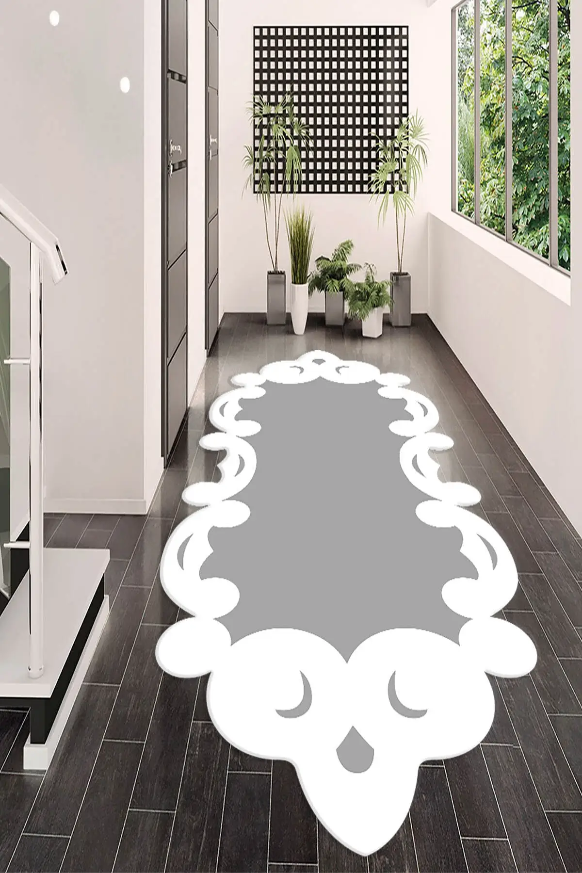 DOLBOVI digital printed non-slip base washable moon Model laser cut gray color runner and living room carpet