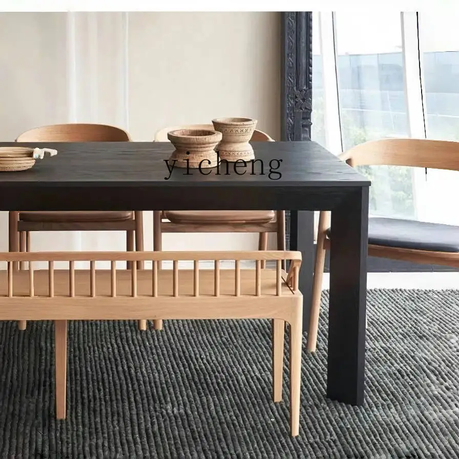 Zk Rectangular Solid Wood Dining Table Household Small Apartment Dining Table Modern Simple Long Table Workbench