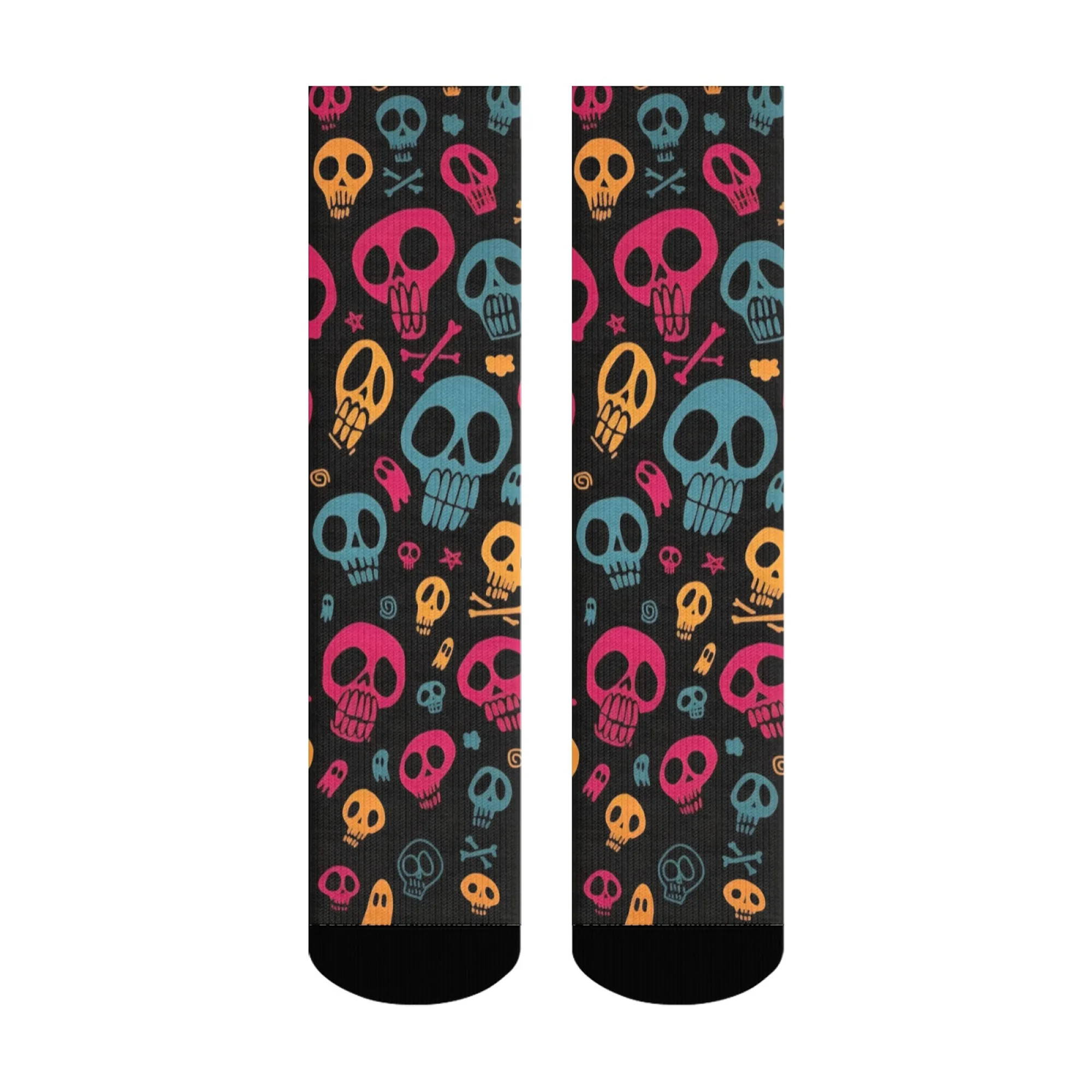 Colorful Skull Pattern Crew Socks Streetwear Unisex Anti - Slip Breathable Soft Comfortable Perfect for Party Crazy Gift
