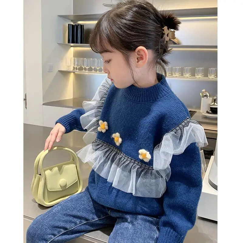 Sweater Fleece Lined Pullover Korean Style for Girls Kids Spring Autumn Winter Base Layer 2025 New Fashion Stylish Knitwear