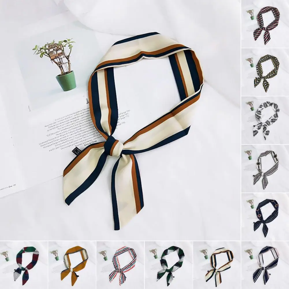 Women Men Fashion Geometric Pattern Headband Ribbon Tied Bag Wrapped Handle Ribbon Faux Silk Scarf Turban Long Hair Band 레이온 스카프