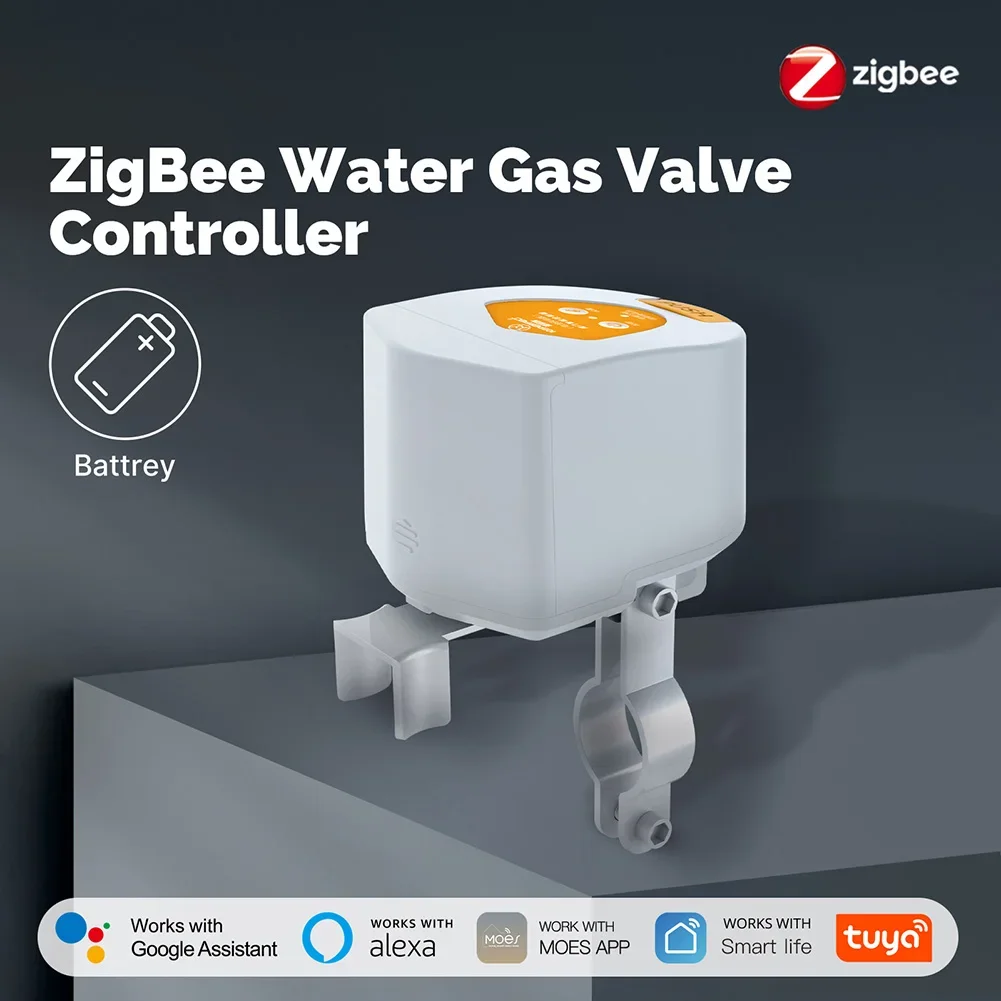 Para zigbee controlador de válvula de gás de água de bateria inteligente compatível com alexa google casa controlador de desligamento de gás de válvula de água