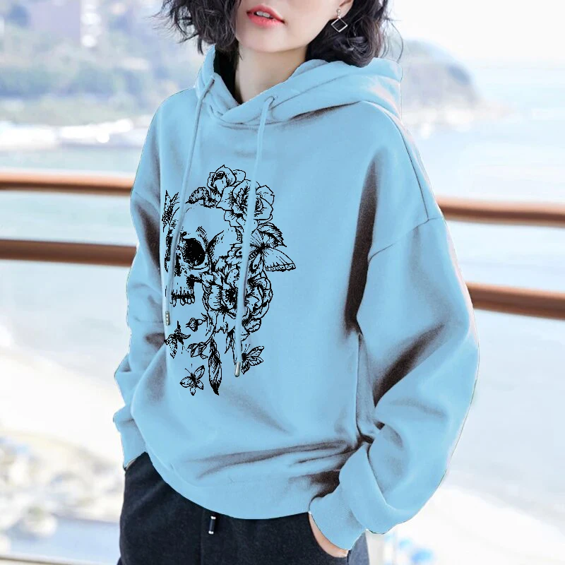 Gothic Punk Retro Harajuku Hip-hop Street Hoodies Trendy Casual Loose Versatile Sweatshirt Creative Skull Pattern Print Pullover #3