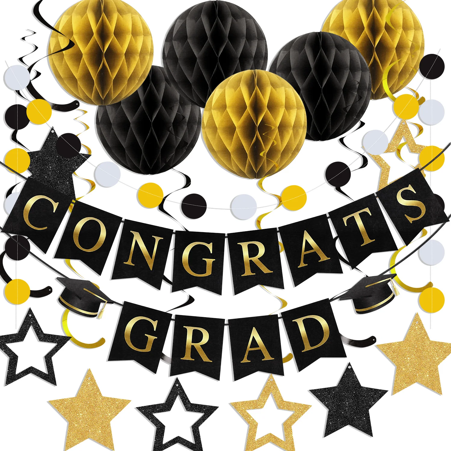 Gefeliciteerd GRAD partij Decoratie Banner met Honingraat Ballen Sterren Hangende Swirl Streamer Garland graduate Party Decor jonge gunst