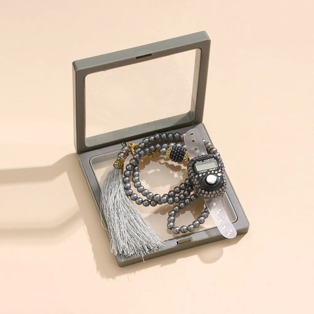2pcs/box 99-Prayer Tasbih Beads Prayer Beads Resettable Imitation Pearl Hajj Umrah Gift Set 2-Piece Set Handheld Bracelet