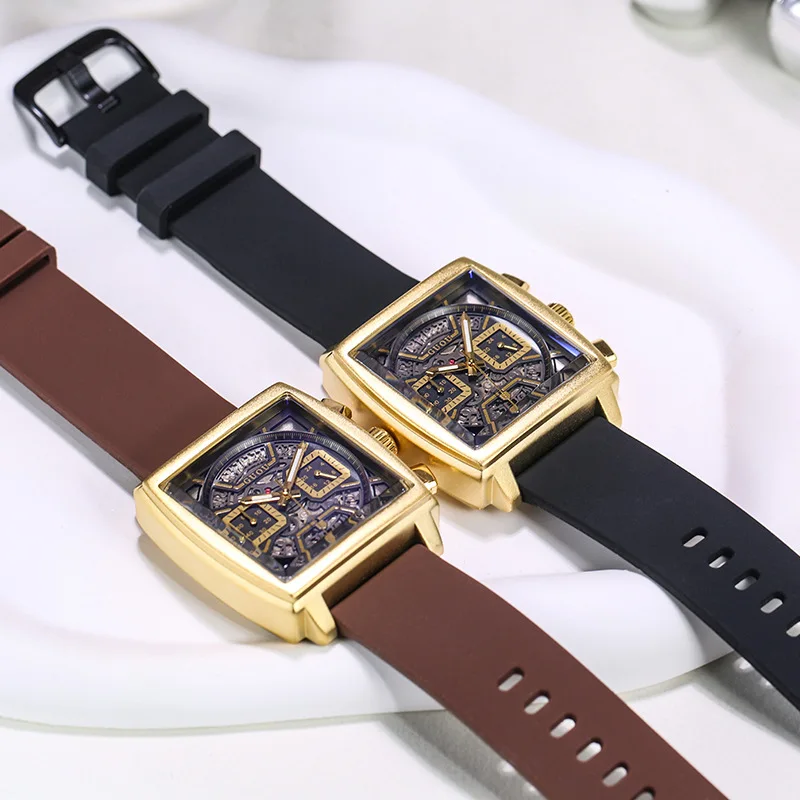 New Silicone Strap Large Dial Square Sports Watch For Men, New Multi-Functional Quartz Watch, Stylish Quartz Wristwatch.