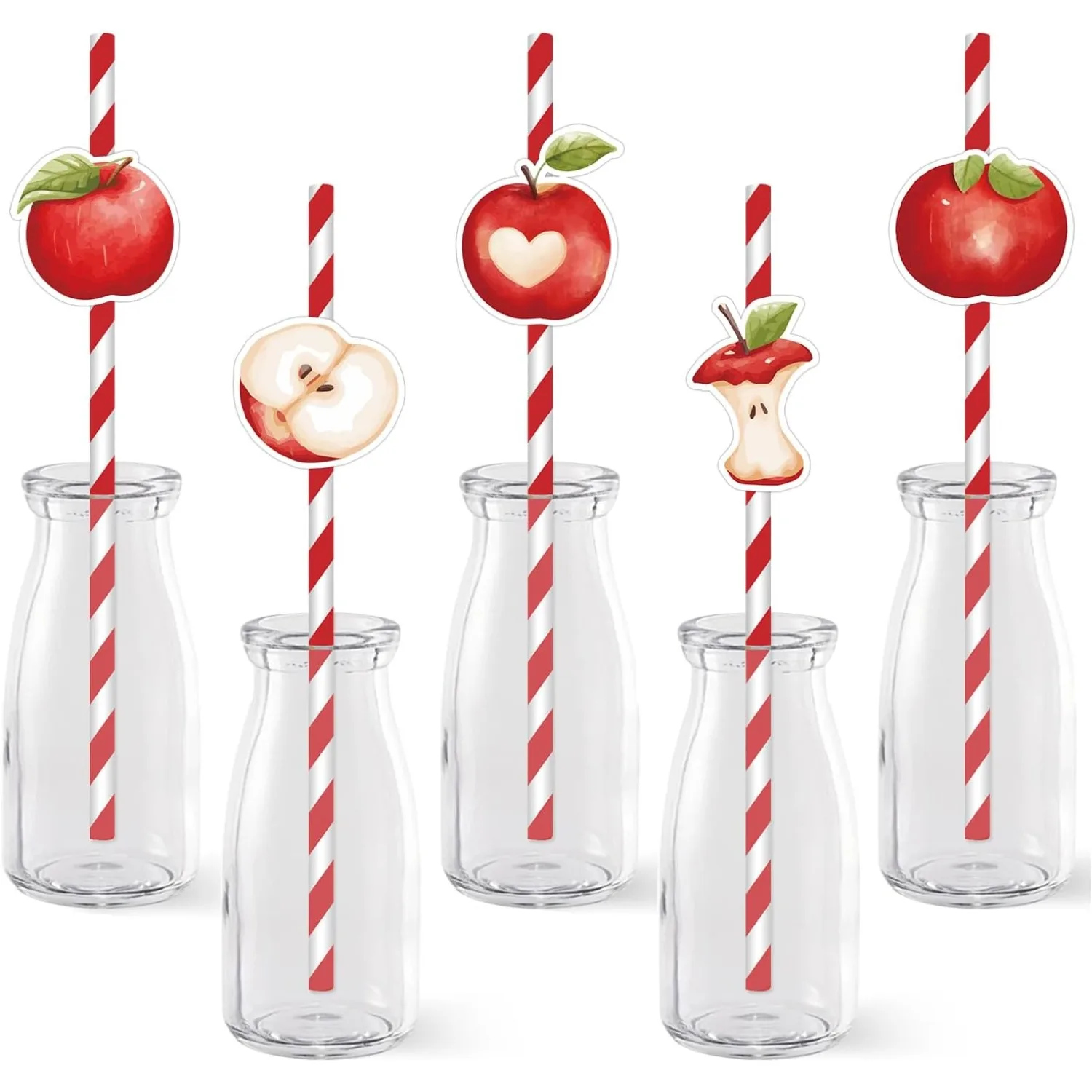 

Kreat4joy Apple Themed Party Striped Paper Straws Apple of Our Eye Baby Shower Decorations Red Fall Fruit Themed Party Supplies