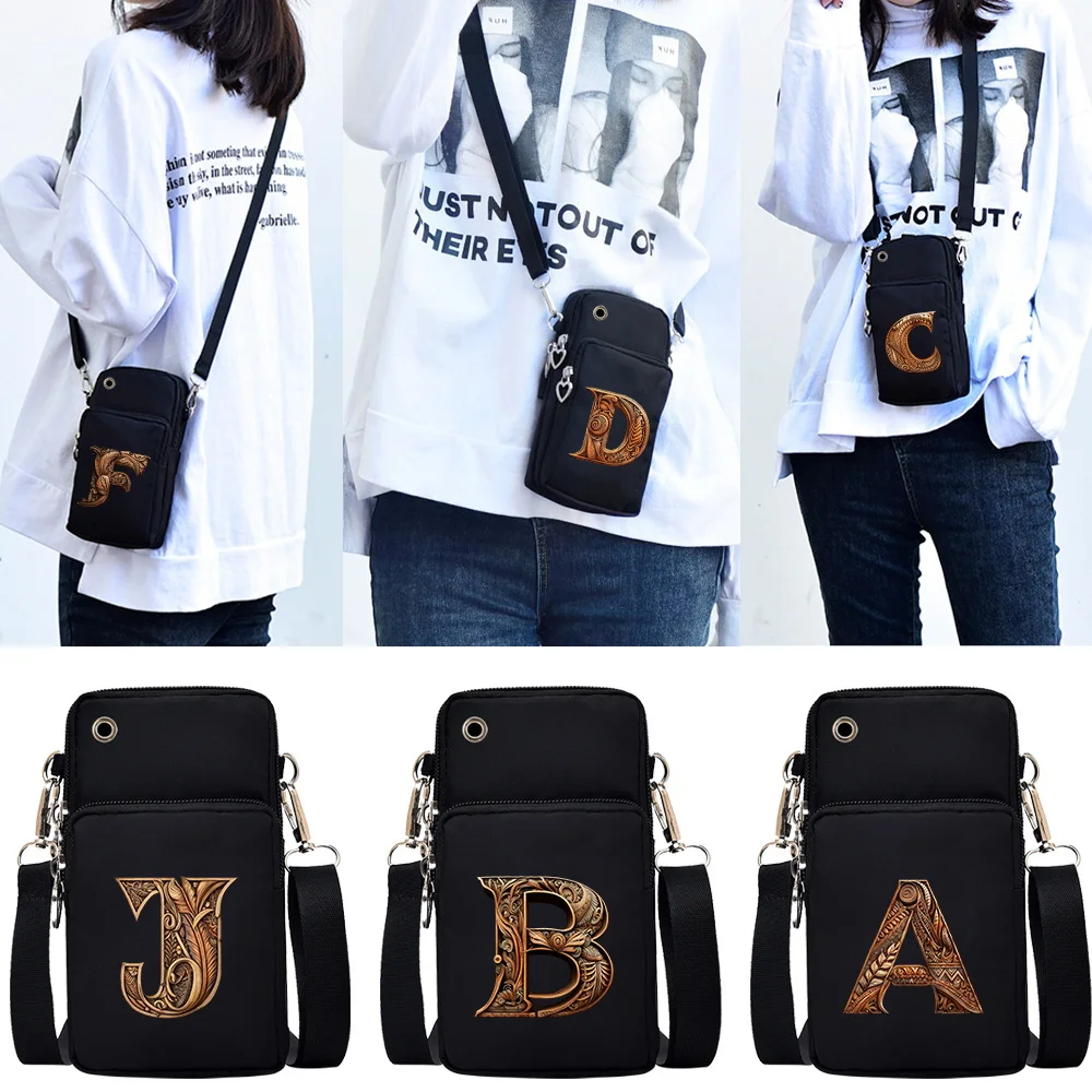 Canvas Mobile Phone Purse Small Crossbody Bag Mobile Phone Bag Women's Purse Wood Art Series Travel Shoulder Bag 2024 New