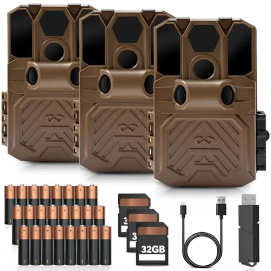 Wildlife monitoring trail cameras: 3-pack, waterproof, night vision, motion-activated, 40MP, 2K HD, black, includes 32GB SD car