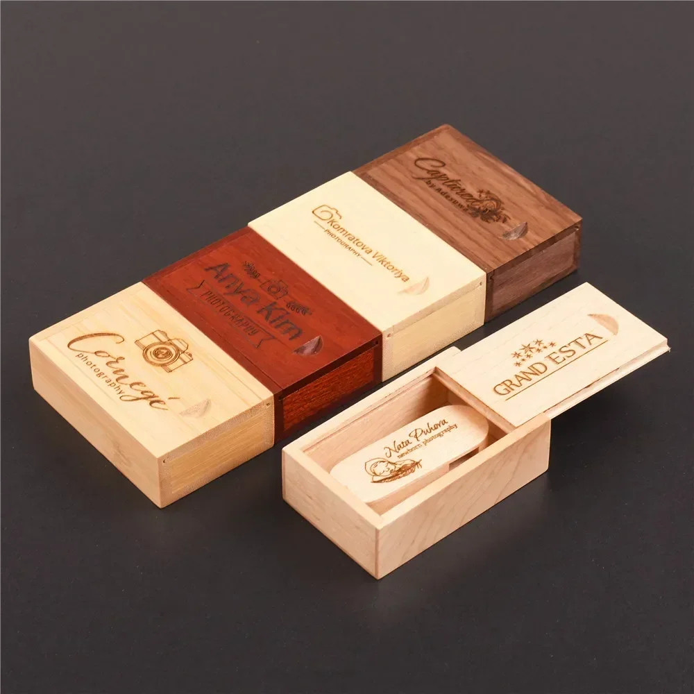 1PCS Free Laser Engraving Natural Wood Gift Boxes with Sliding Top Storage Box for Necklace Ring Free Printing Custom Wood Box